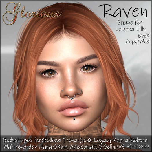 Second Life Marketplace - .:Glorious:. Raven Shape - Lelutka Lilly EvoX